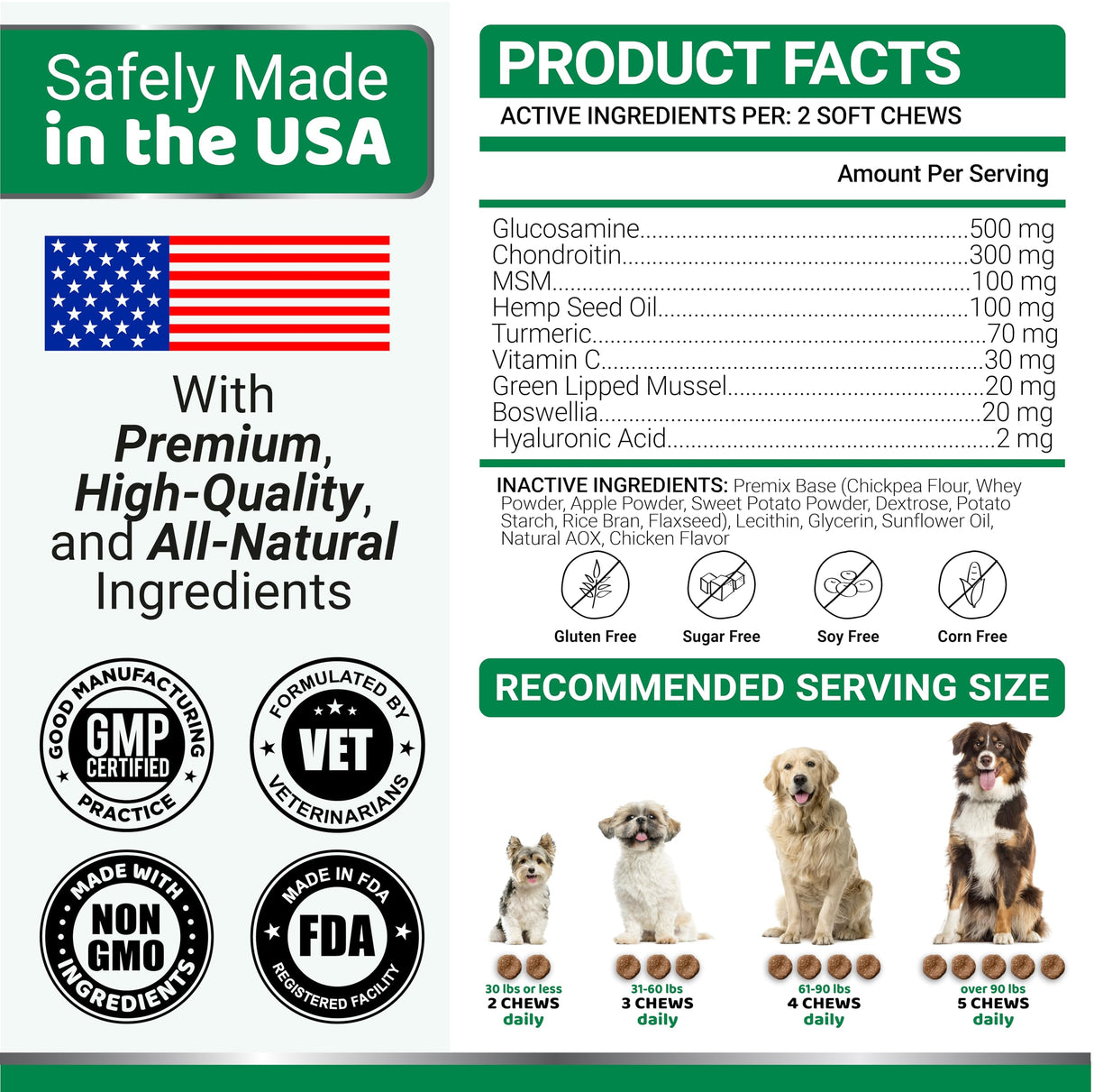 YUMA'S Hemp Hip and Joint Supplement for Dogs - Glucosamine for Dogs - 170 Joint Pain Relief Chews - Chondroitin, MSM - Hemp Oil - Advanced Canine Health Supplement - Mobility Support Treats
