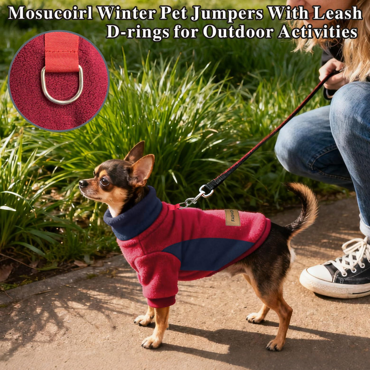 Mosucoirl Dog Fleece Sweater Hoodie Pet Warm Coats Cotton Sweatshirts Winter Clothes Puppy Pullover Jacket Dog Jumpsuit for Small Medium Dogs Cats Teddy Poodle Chihuahua (Red&Pink, 2XL)