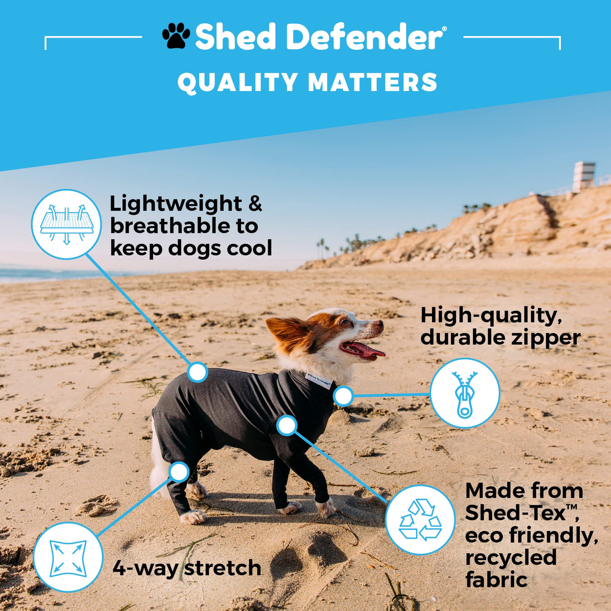 Shed Defender Sport Dog Onesie for Dog Shedding, Seen on Shark Tank, Lightweight Breathable, Bodysuit for Dogs, Pet Jumpsuit, Dog Body Suit, Shed Shirt, Full Body Shed Suit, Hot Spots, Vet Approved