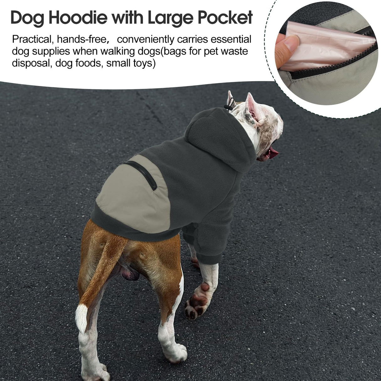 Nanaki Dog Hoodies for Large Dogs Sweatshirt with Pocket-Warm Fleece, Long Sleeves Adjustable Zip Collar-Comfort Pet Sweater for Labrador, Large Sweatshirt Winter Coat for Fall Winter Spring Grey 2XL