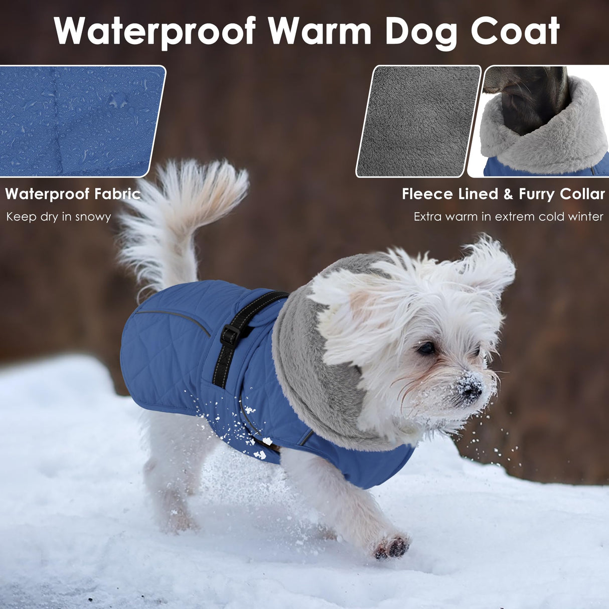 Petglad Dog Coat, Waterproof Dog Winter Jacket with Adjustable Buckle, Reflective Turtleneck Pet Snow Vest Warm Fleece Sweater for Small Medium Large Dogs - Blue, 3XL