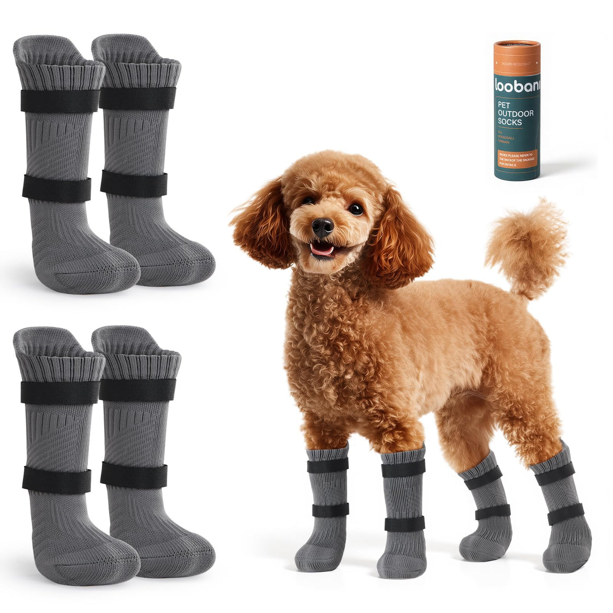 LOOBANI Small Dog Socks for Outside to Prevent Licking Paws, Dog Socks for Winter Snow/Hot Pavement, Dog Booties and paw Protectors for Senior Old Dogs, Outdoor Socks for Dogs with Straps