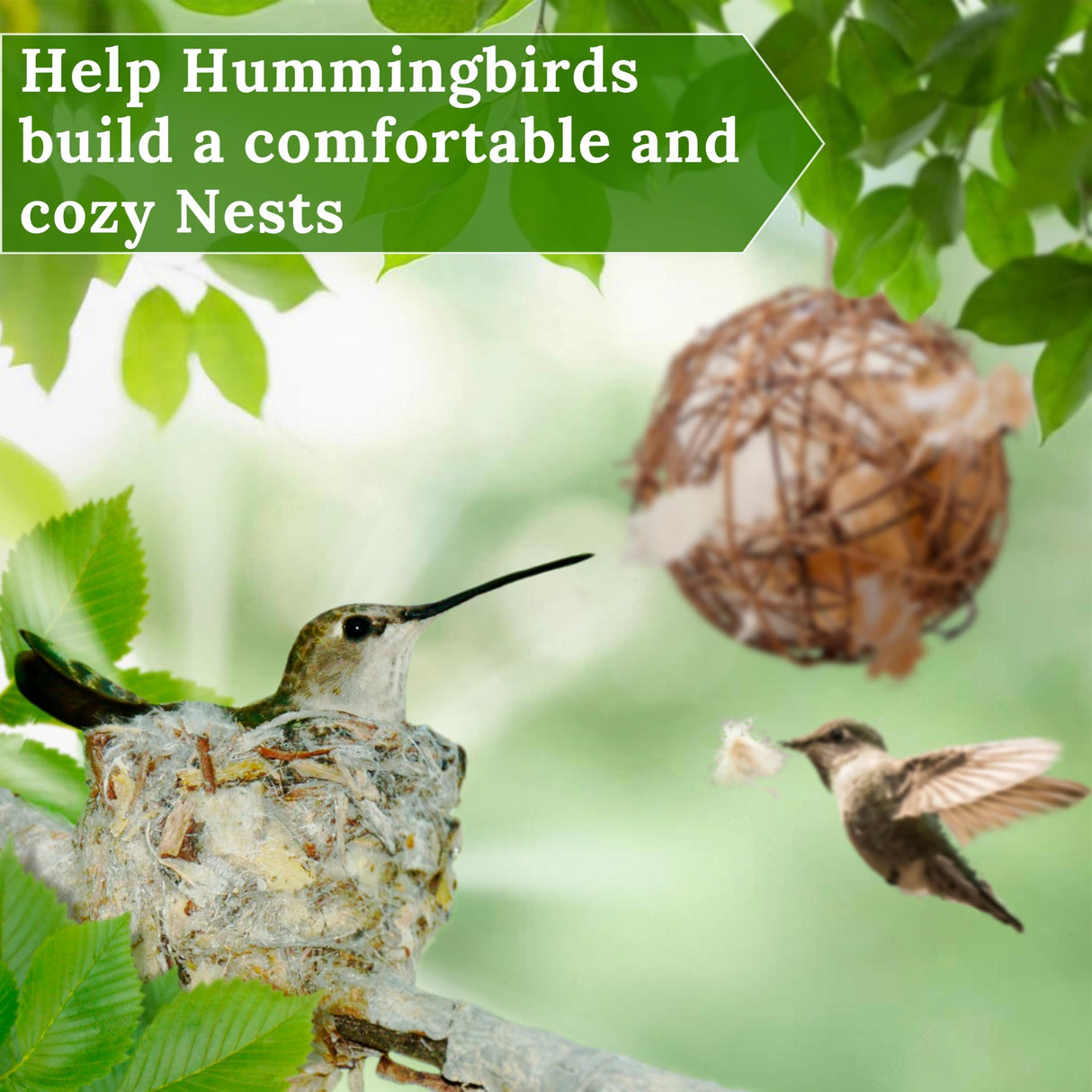 Hummingbird Nesters - Bird Nesting Material Holder for Wild Birds Wrens Finches - Refillable Outdoor Bird Nesting Station to Build a Nest (3 Balls)