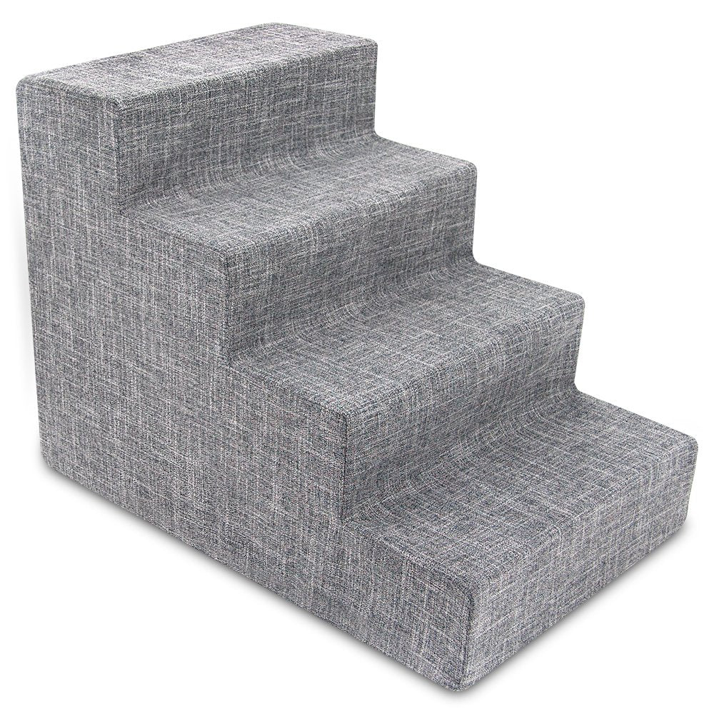 Best Pet Supplies Dog Stairs & Steps - Foam Steps for Small Dogs & Cats, Non-Slip Indoor Balanced Pet Step Support, Dog Ramp, No Assembly, Ash Gray Linen, 4-Step (18-inch Height)