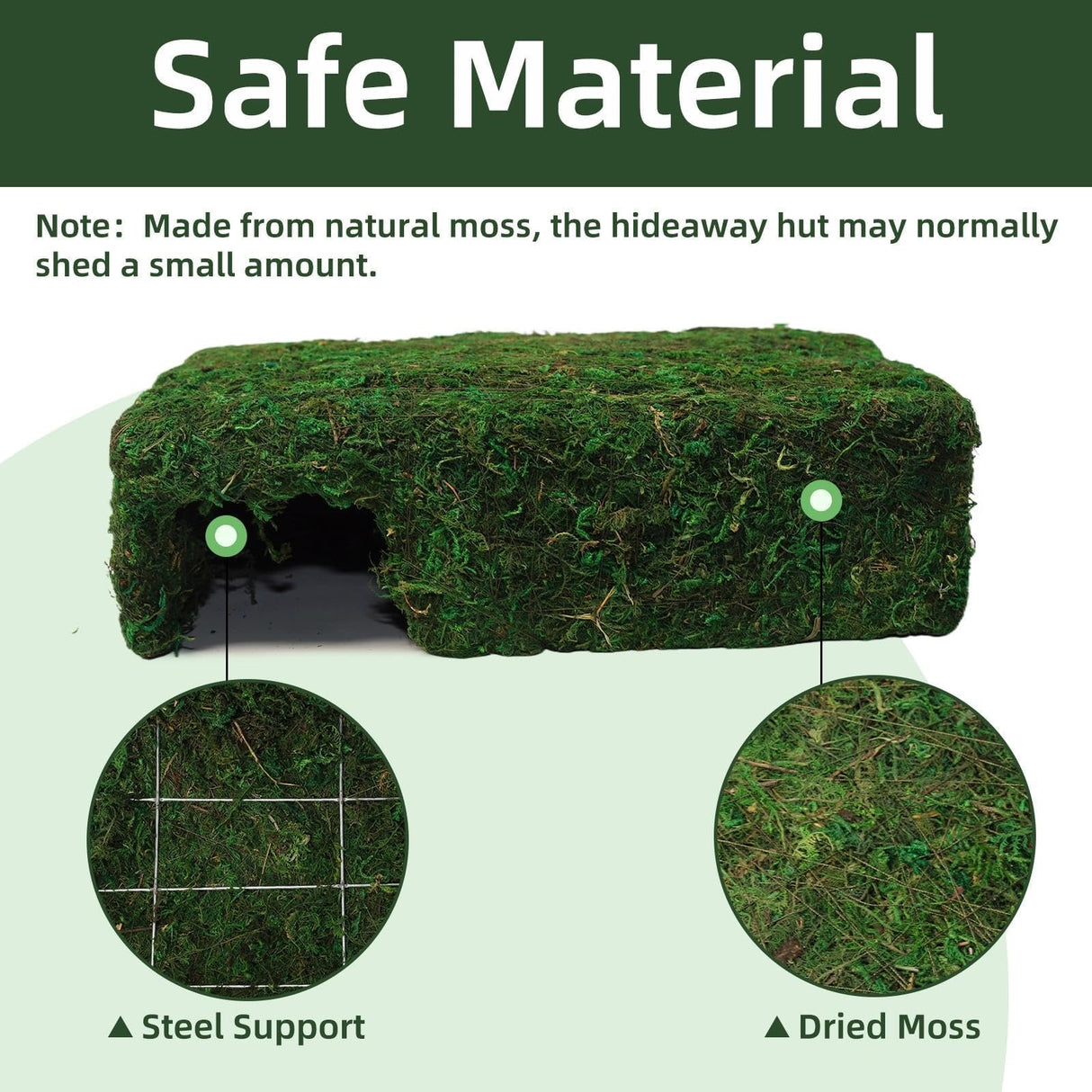 Hollima Mossy Cave Hide for Reptiles, Lizard Moss Hideout with Safe Shelter, Snake Cave Hut for Themed Terrarium Ideal for Gecko Hamster Snake to Rest & Hide