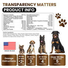 Load image into Gallery viewer, Turkey Tail Mushroom Supplement for Dogs - 170 Chews - Mushrooms for Dogs - Reishi, Lion’s Mane, Glucosamine Multivitamin - Immune Booster, Gut, Hip & Joint Health Support Vitamins, Energy & Skin