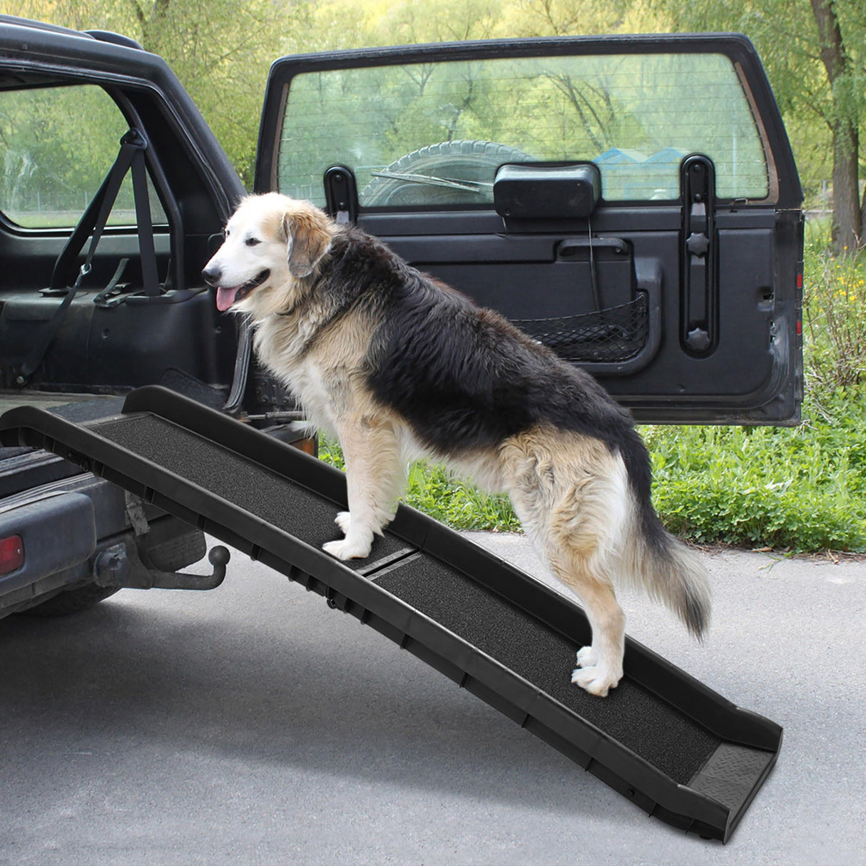 COZIWOW Folding Dog Ramps, 62”L Portable Pet Ramp for Large Dogs SUV,Cars,Lightweight Cat Ramp Non-Skid Surface Steps for High Bed,Stairs,Couch-Easy Storage(Black, 62" L)