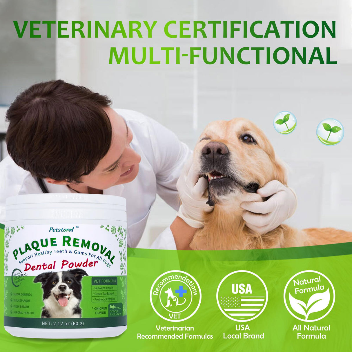 Petstoral Plaque Removal Natural Dental Powder for Cats - Cat Dental Care and Bad Breath Treatment, Chicken Flavour - Cat Teeth Cleaning Powder