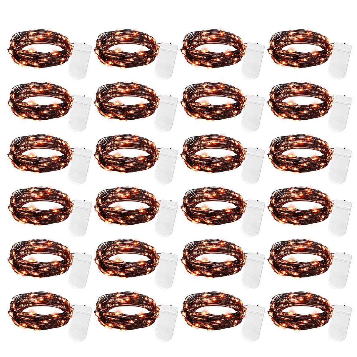 Brightown 24 Pack LED Fairy Lights Battery Operated String Lights Waterproof Silver Wire 7 Feet 20 LED Firefly Starry Moon Lights for DIY Wedding Party Bedroom Patio Christmas (Orange, 24 Pack)