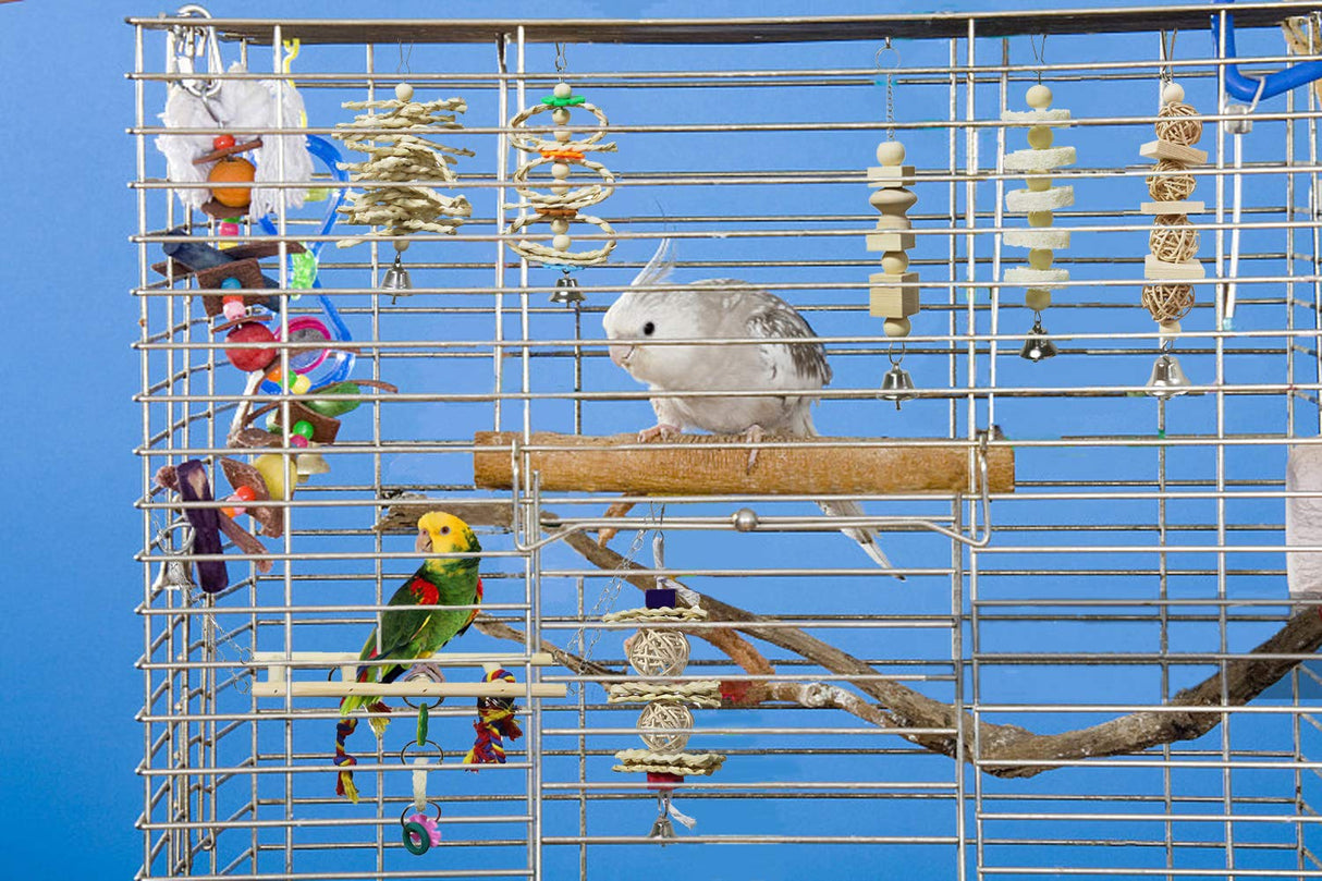 BWOGUE 7 Pack Bird Parrot Toys - Natural Wood Chewing, Climbing, Hanging & Hammock Toys for Small Parakeets, Cockatiels, Conures, Finches, Budgie, Parrots, Love Birds