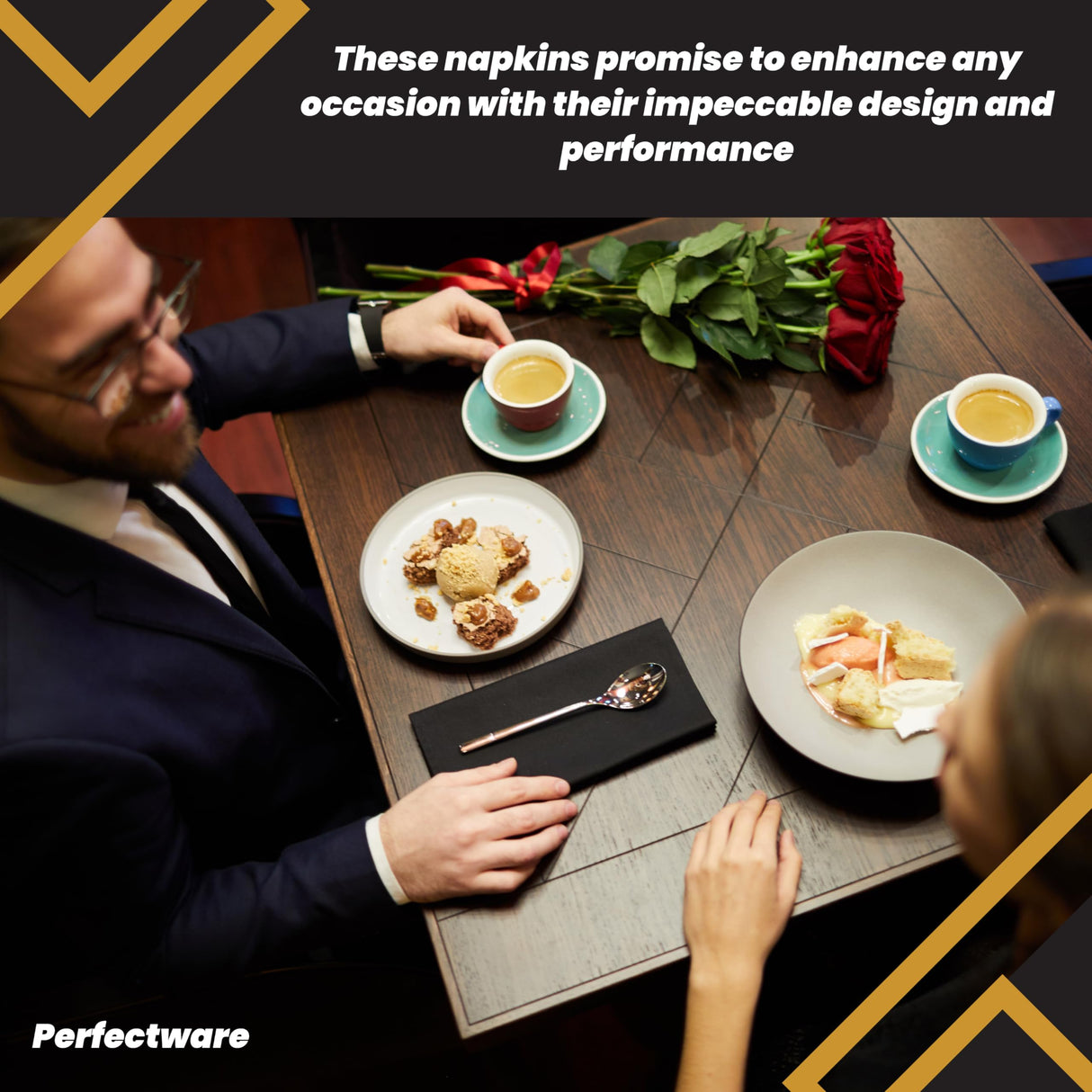 Perfectware 2ply Black Beverage Napkins. 2Ply Cocktail Black Napkins. 10 x 10 Black Beverage Napkin., Pack of 300ct