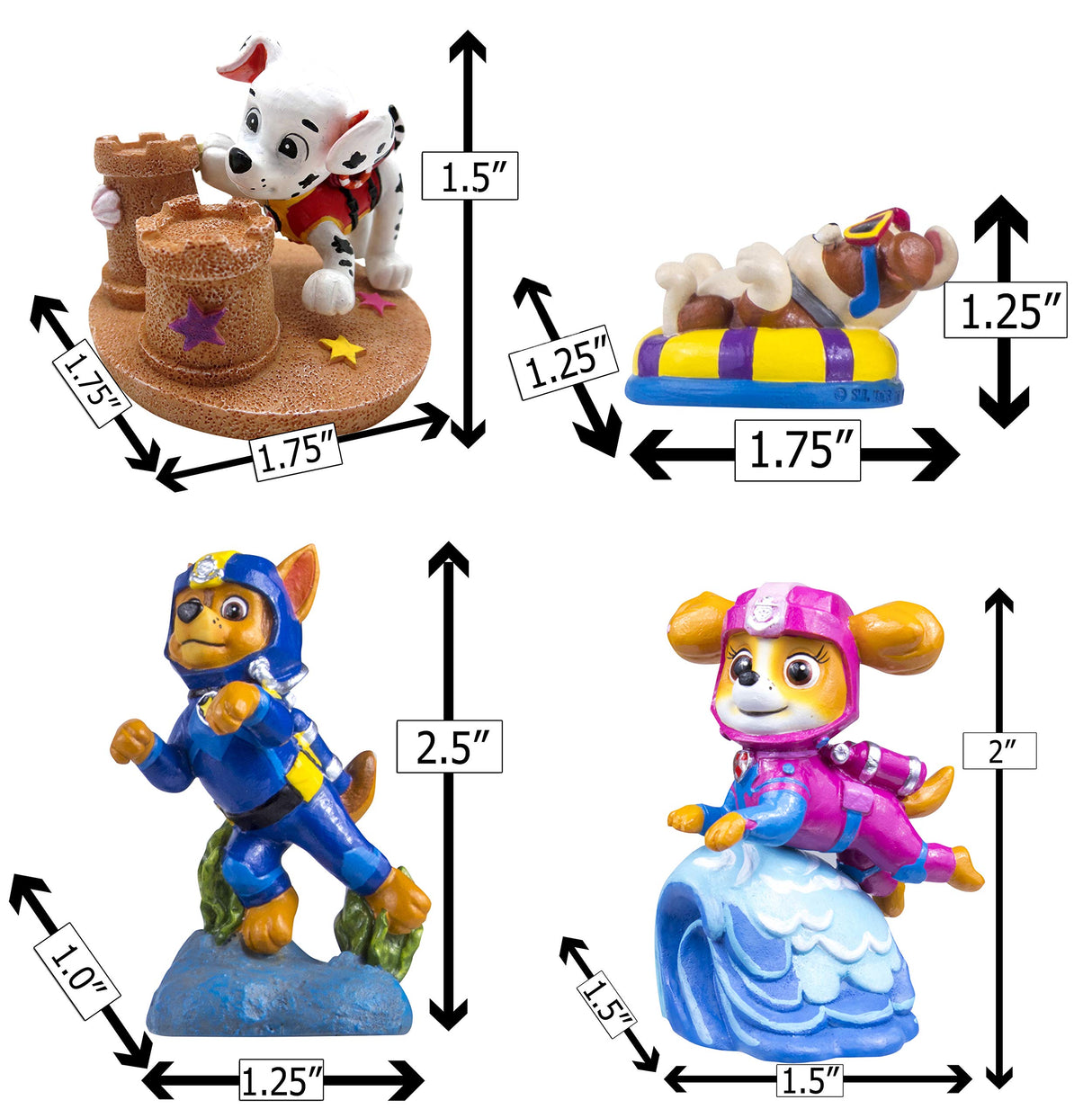 Penn-Plax Paw Patrol Aquarium Ornament Bundle, Safe for Both Freshwater and Saltwater Aquariums - Includes Chase, Marshall, Rubble, and Skye – 4 Pieces – Mini