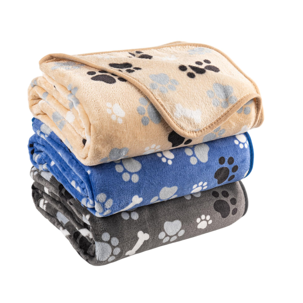 AIWEK Dog Blanket Paw Bone Pattern 1 Pack 3 Colorful 40"*30" Super Soft Warm Flannel Sofa Cover Car Bed Protector, Urine Proof Washable Outdoor Pet Blanket for Puppy Large Dogs & Cats
