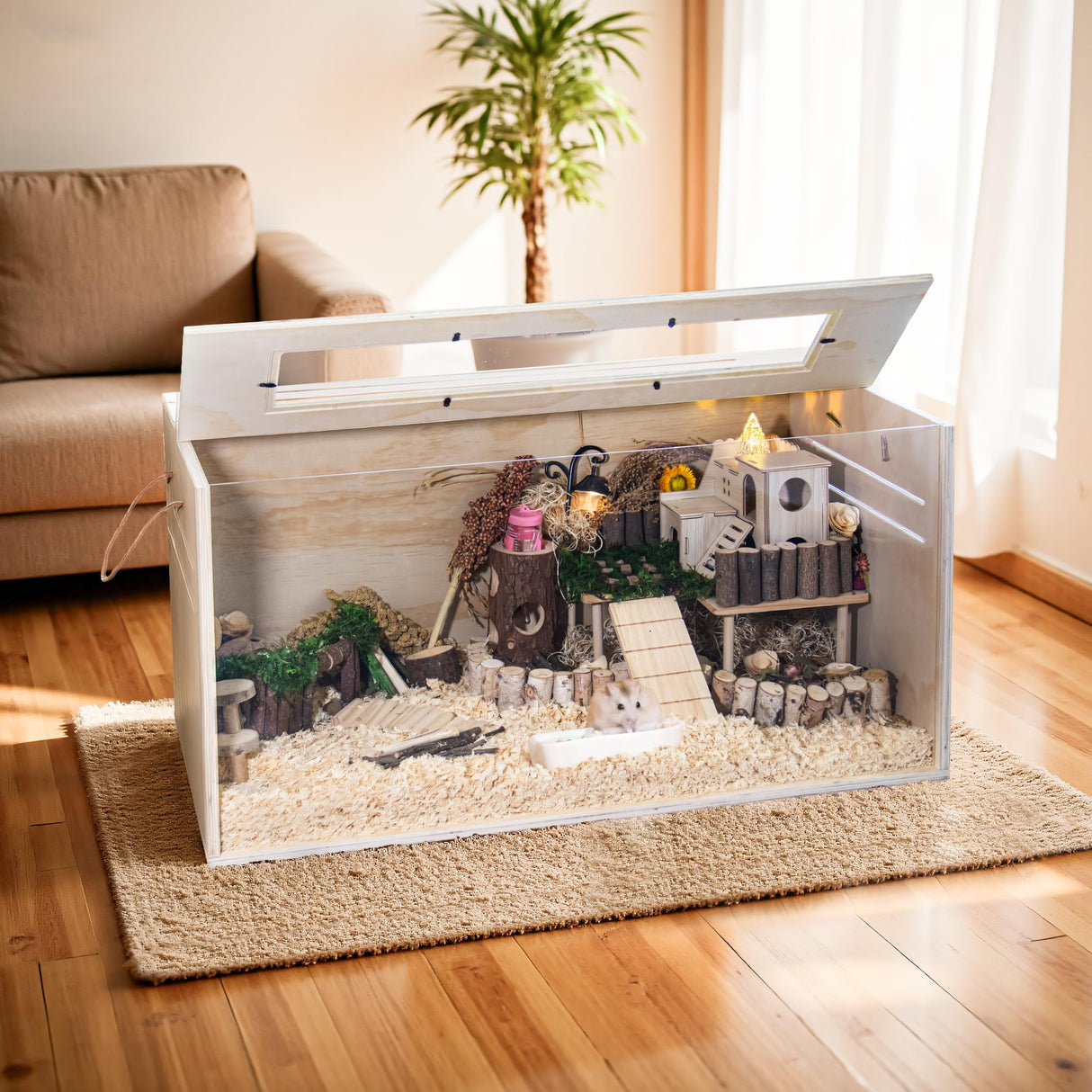 Hamster Cage Chewproof, 32" Wooden Guinea Pig Cage for Small Animals, Openable Top with Easy View Acrylic Panels for Hamster, Rabbit, Guinea Pig, Hedgehog(32" L x 15.7" W x 15.7" H)