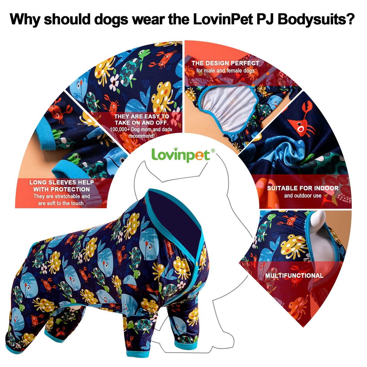 LovinPet Pajamas for Large Dogs, Lightweight Stretch Knit Pullover Dog Shirt, Marine Life Print, Pet Pajamas for Dogs, Large Breed Dog Jammie, PJ's for Pitbulls, Pet PJ's, 2XL
