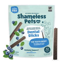 Load image into Gallery viewer, Shameless Pets Blueberry & Mint Dental Chews for Dogs, 32 Chews - Natural Dog Teeth Cleaning Treats with Fresh Breath Benefits | Grain-Free Dental Sticks for Small, Medium & Large Dogs