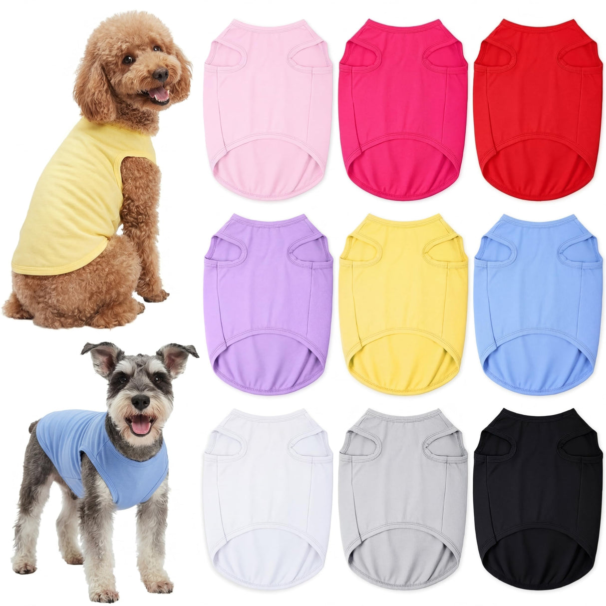 Hillban 9 Pcs Dog Shirts for Small Dogs Colorful Summer Sleeveless Dog T Shirts Stretchy Cute Blank Puppy Tank Top Cotton Breathable Pet Vest Comfort Dogs Clothes Pet Outfit for Daily Wear