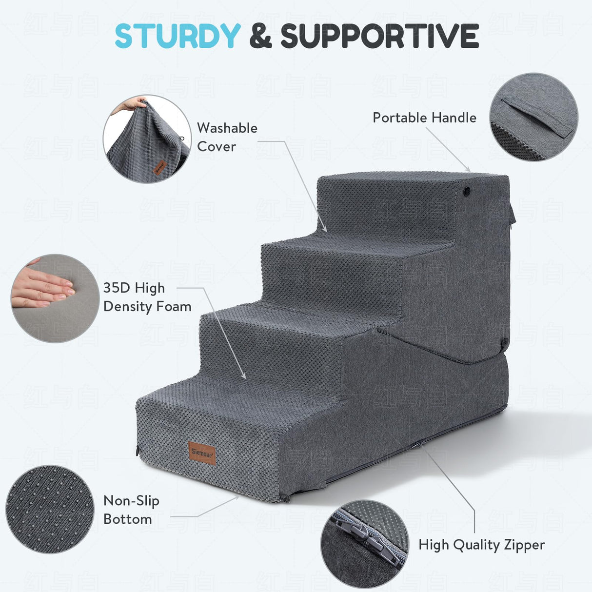 SIEMOUR 4-Step Dog Stair and Ramp for Small Dogs and Cats, Pet Steps for Bed with Non-Slip Bottom, Grey
