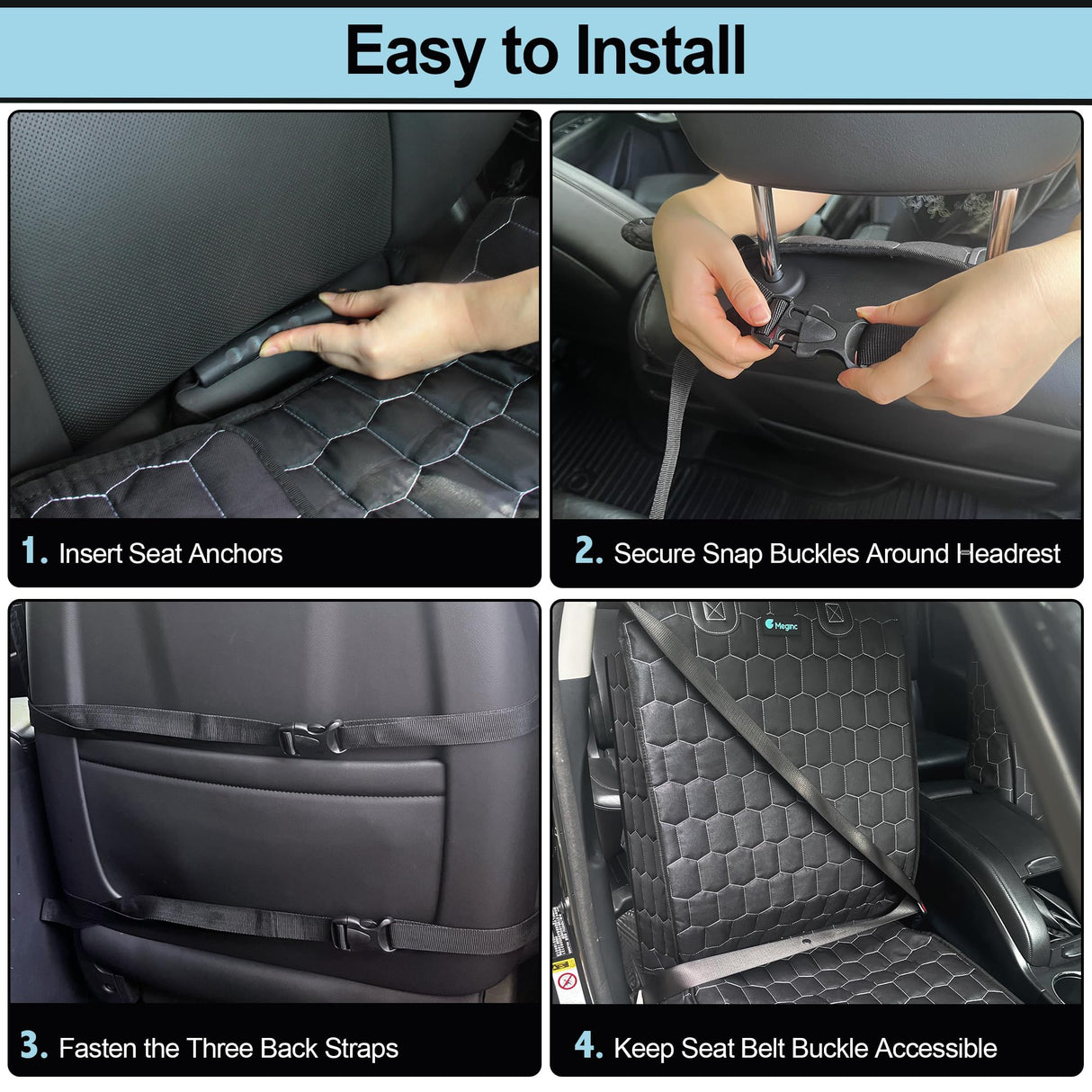Meginc Front Seat Covers for Cars,Waterproof Car Seat Protector with Side Flaps 600D Fabric Front Seat Dog Cover for Trucks Vans SUVs Sedans, Non Slip Scratch Proof Seat Covers for Dogs in Car