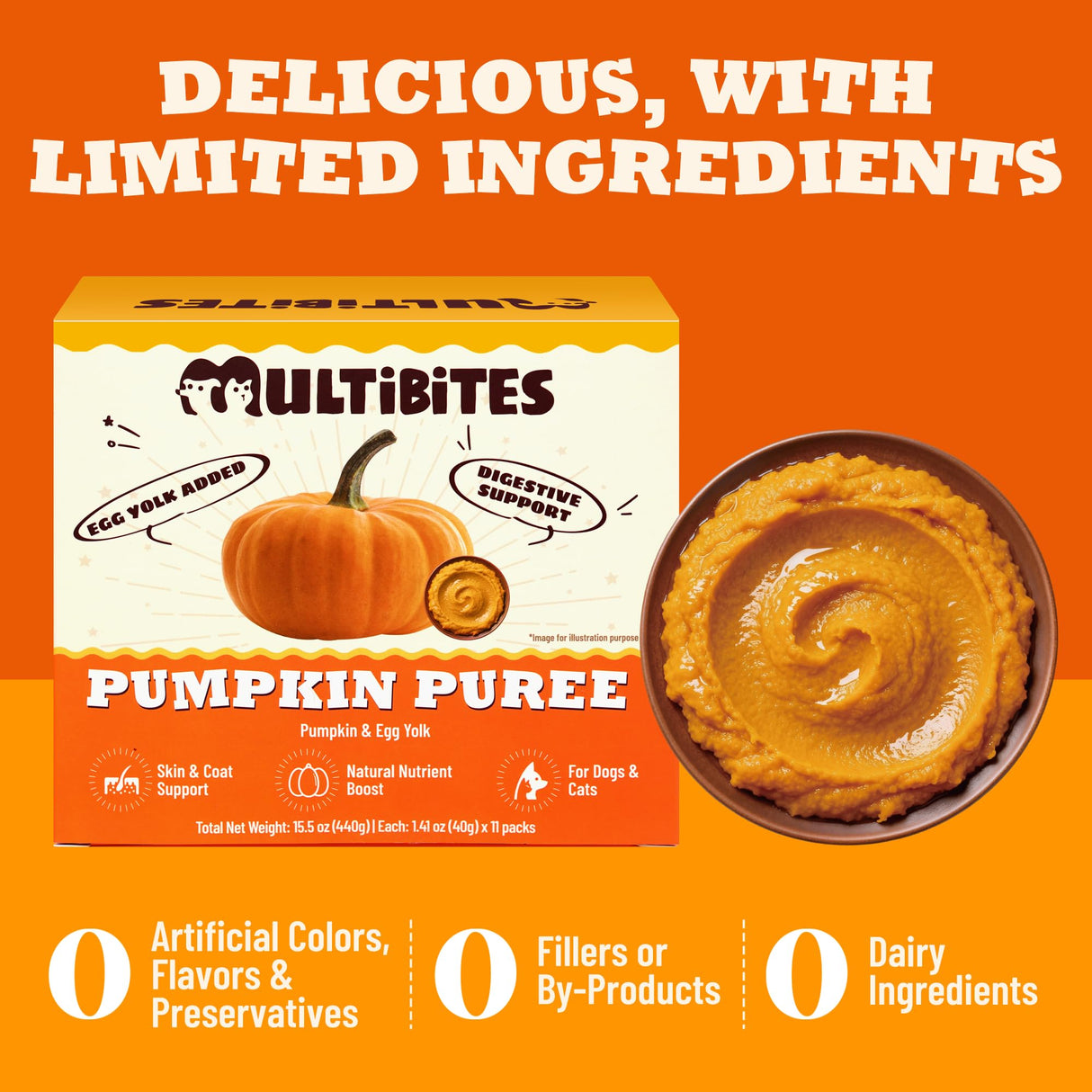 MULTIBITES 15.5oz Premium Pumpkin Puree for Cats & Dogs - Digestive Health,Sensitive Stomach for Soft Cat Treats - Natural Fiber Supplement for Dog Food Toppers,Kittens,Puppy Snacks