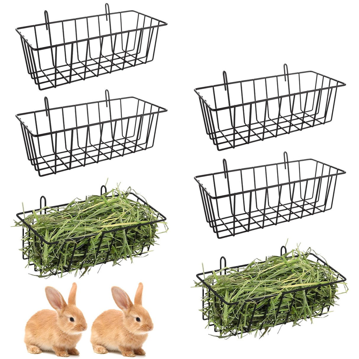 GBACHOOSE 6PCS Rabbit Hay Feeder Bunny Hay Feeder Heavy Duty Metal Rack with Hooks, 9x4x3 Inch Rabbit Hay Holder Cage Hanging Hay Holder for Rabbits Bunny Guinea Pig (Black)