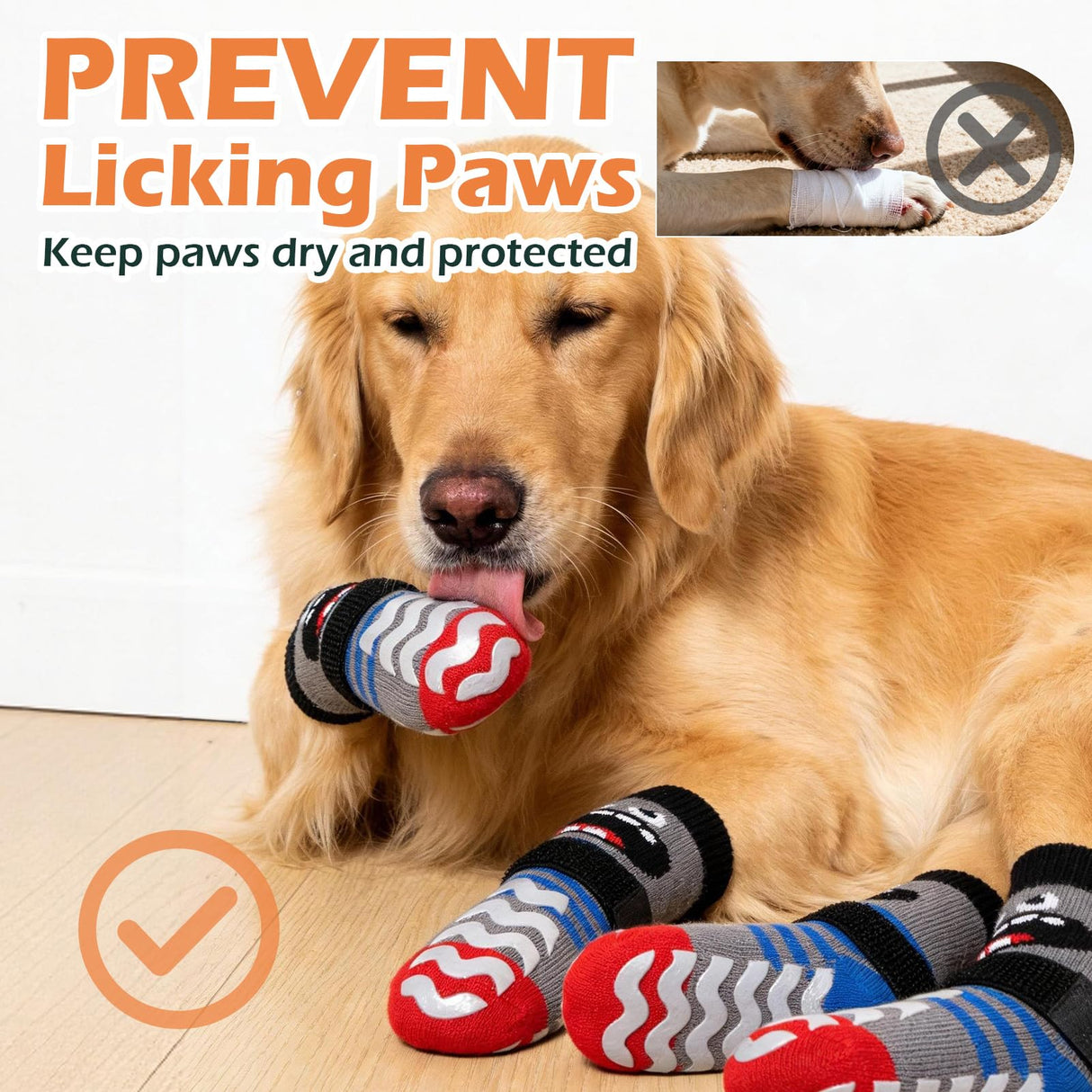 EXPAWLORER Dog Socks to Prevent Licking Paws with Grippers for Hardwood Floors Anti Slip, Cute Double Sides Dog Winter Shoes Booties Boots & Paw Protectors with for Small Medium Large Senior Dogs S