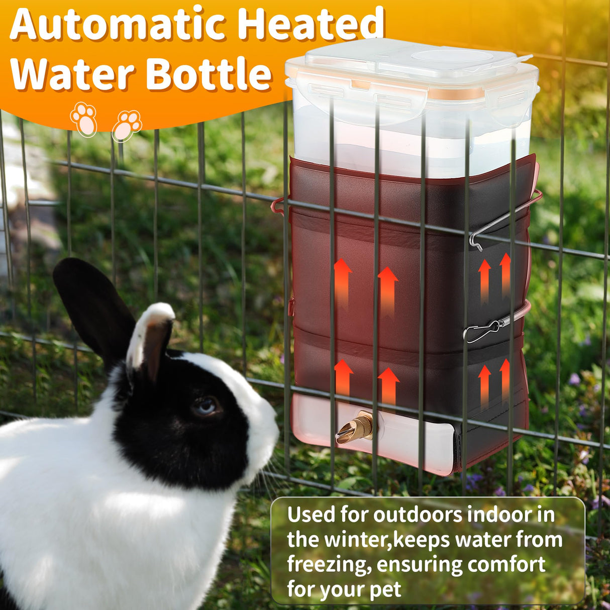 74 oz Heated Rabbit Water Bottle, Large Rabbit Water Dispenser No Drip, Bunny Bottle, Heated Small Animal Drinker for Pets, Rabbits, Guinea Pigs, Hamster, Ferrets, Birds, Mouse, Rats(1 Pack)