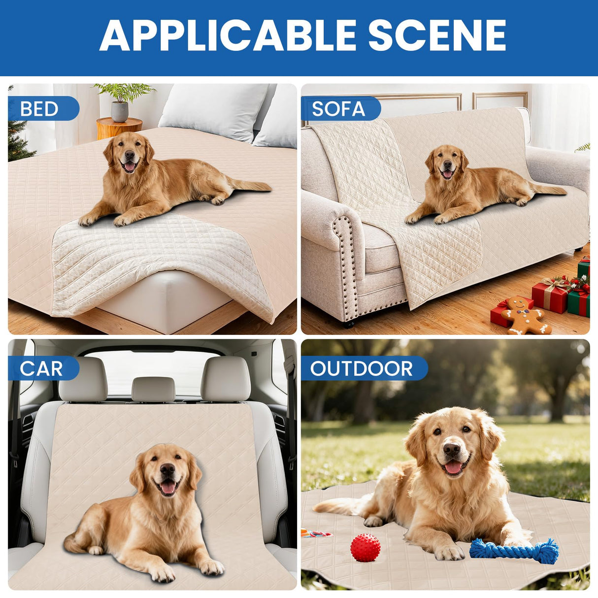 CYCMACO Waterproof Dog Blanket, Non-Slip Soft Pet Bed Cover, Couch Cover for Dogs Washable, Protects Sofa, Furniture, Crate, Car, Tear Resistant Leakproof Pet Blanket (30x53 Inch, Beige)