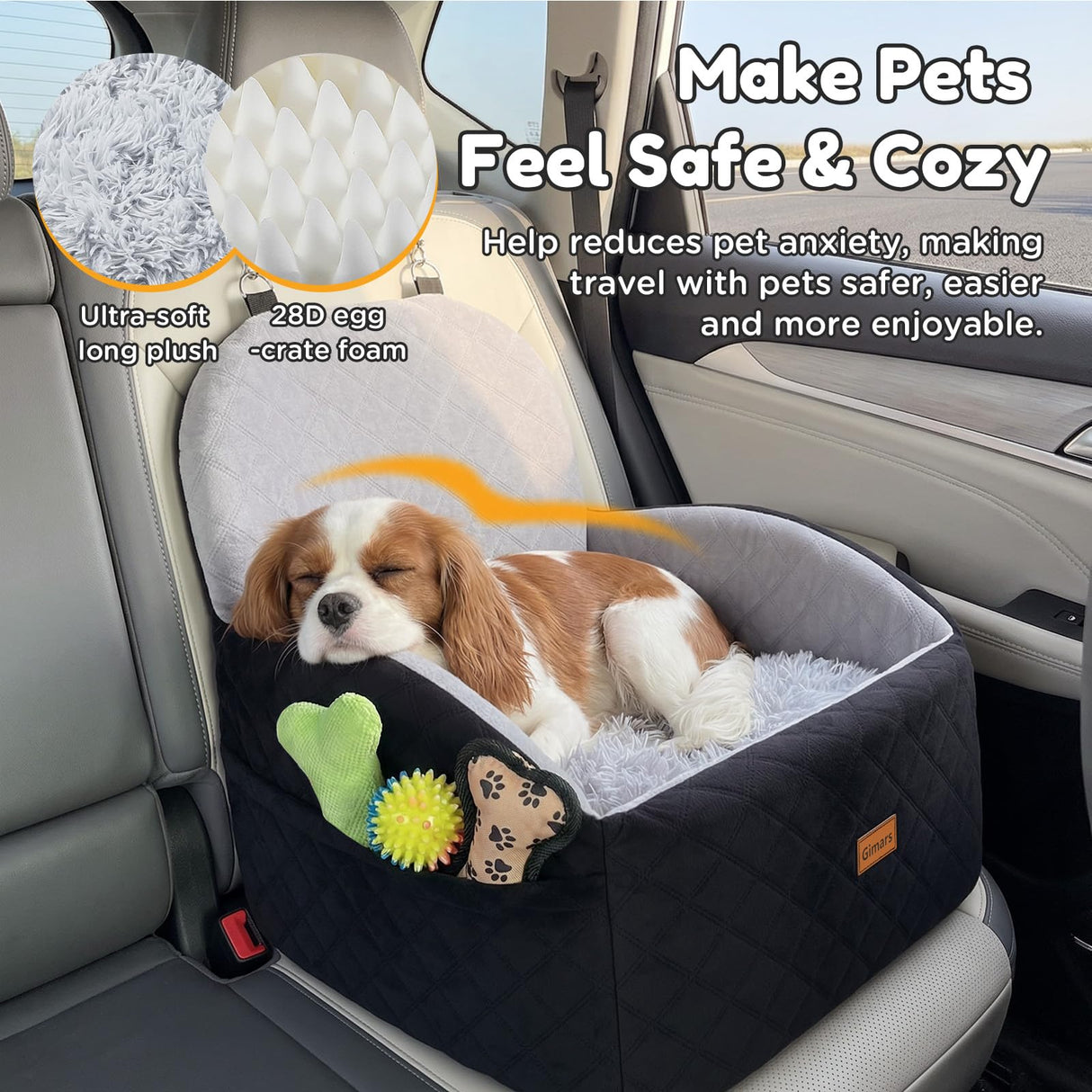 Gimars Upgrade Dog Car Seat with Reversible Long & Short Plush Seat Cushion for Small/Medium Dogs Up to 40lbs, Detachable Washable Anti-Slip Dog Booster Seat with 5.9'' 28D Egg-Crate Foam, S