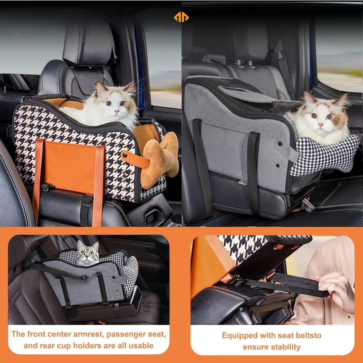 Center Console Dog Car Seat with Breathable Mesh Cover, Pet Puppy Car Seat, Middle Console Dog Armrest Booster Seat with Ventilated Mesh for Small Dogs&Cats