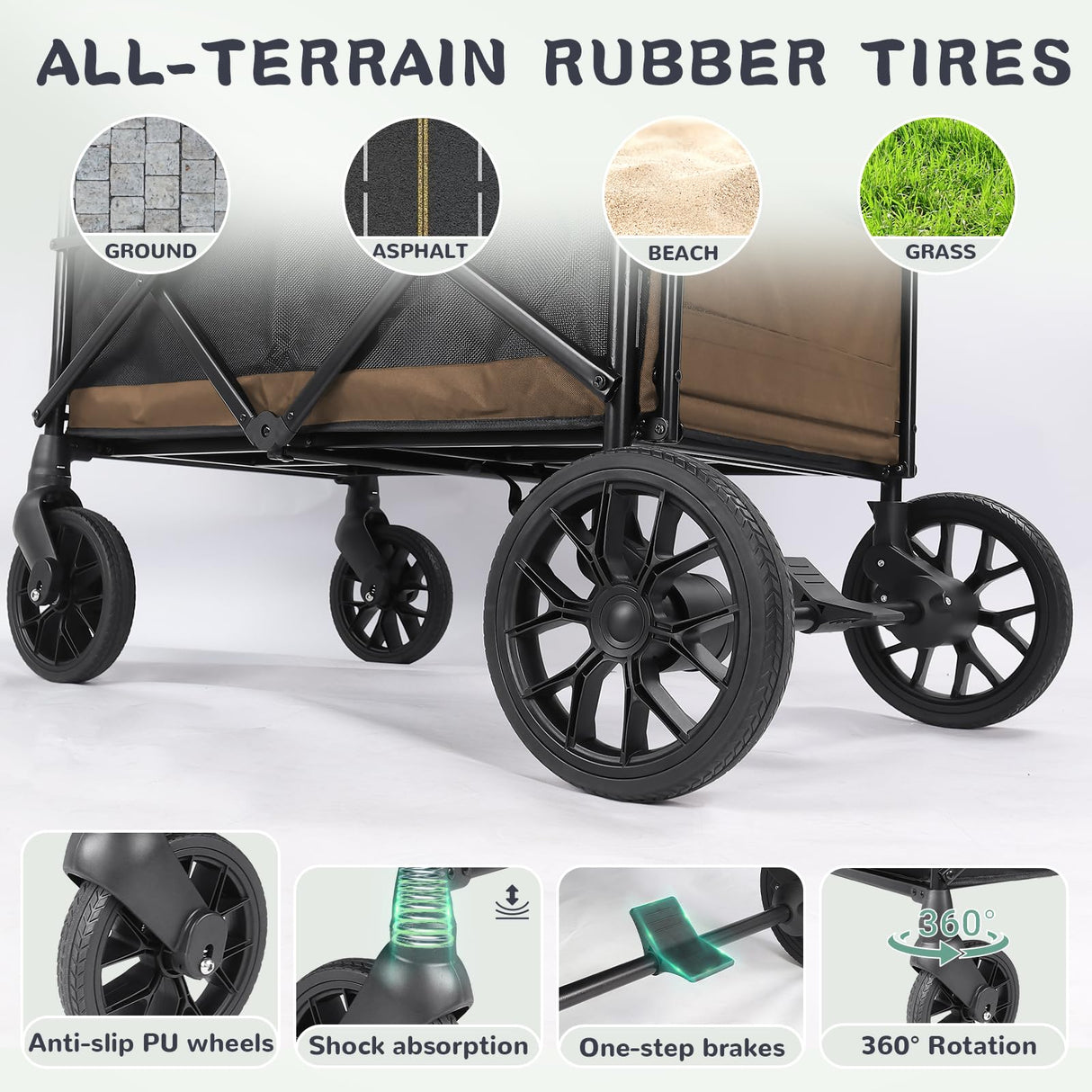 Rovique Dog Stroller for Large Dogs,Heavy Duty Dog Wagon with Easy Access Ramp,360° All-Terrain Rubber Wheels, Zippered Canopy,Adjustable Handle Pet Stroller(Brown)
