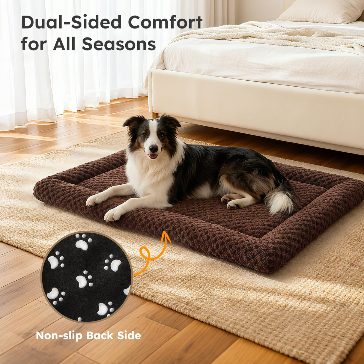 Dog Bed Mat, Dual-Sided Dog Crate Bed Mat - Ultra Soft & Machine Washable Kennel Pad for Medium Dogs, All-Season Comfort Pet Bed for Crates, Travel, and Home, Brown, 30 x 18 Inch