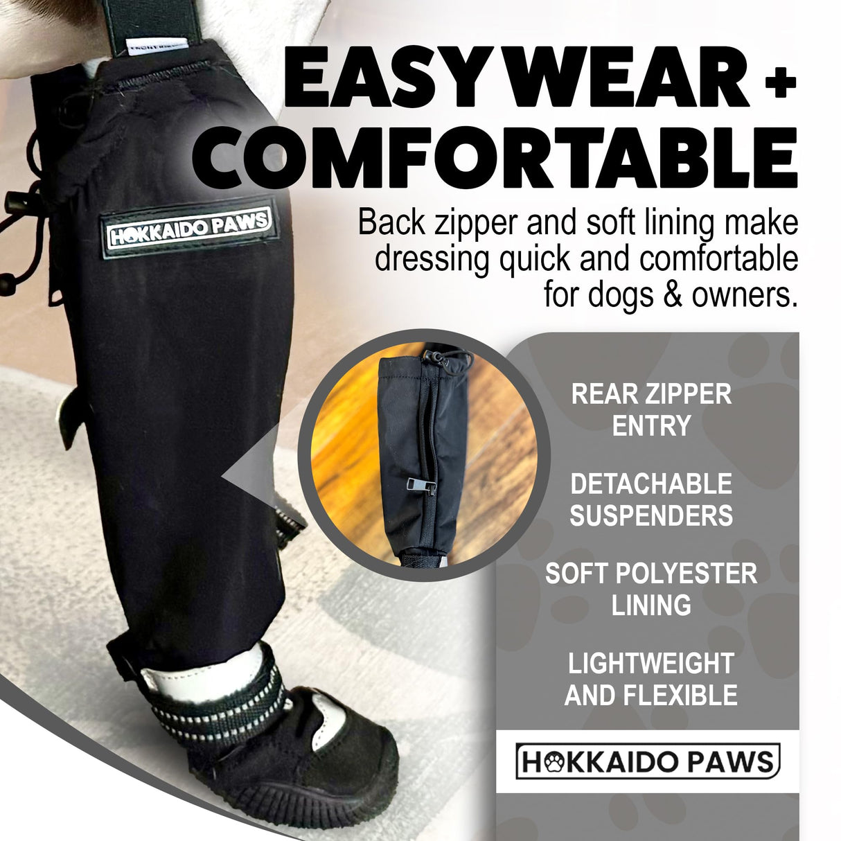 Hokkaido Paws Suspender Boots – Kuma Series, Durable, Waterproof Dog Boots, Non-Slip Rubber Soles, Adjustable Buckles, Straps & Zippers, Protect Paws from Rain, Snow, Rocks & Hot Pavement XS–2XL (XL)