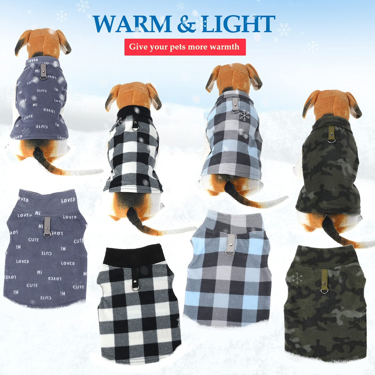 4 Pieces Winter Fabric Dog Sweater with Leash Ring Soft Fleece Vest Dog Clothes Plaid Camouflage Warm Puppy Jacket Pullover Clothes for Small Cat Puppy Chihuahua(XXX-Large)