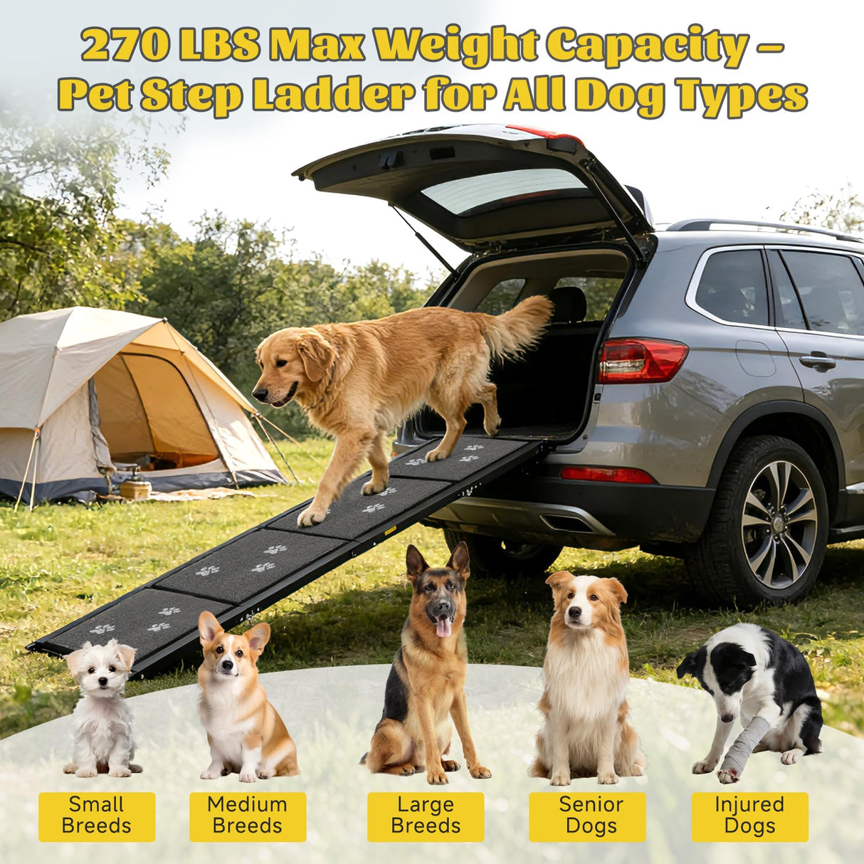 Upgraded Dog Ramp for Car 71" X-Long & 19.7" Wider Portable Dog Ramps for Large Dogs Non Slip Rug Surface Extra Wide Steps for SUV Car and Truck Folding Dog Ramp Supports Up to 270LBS