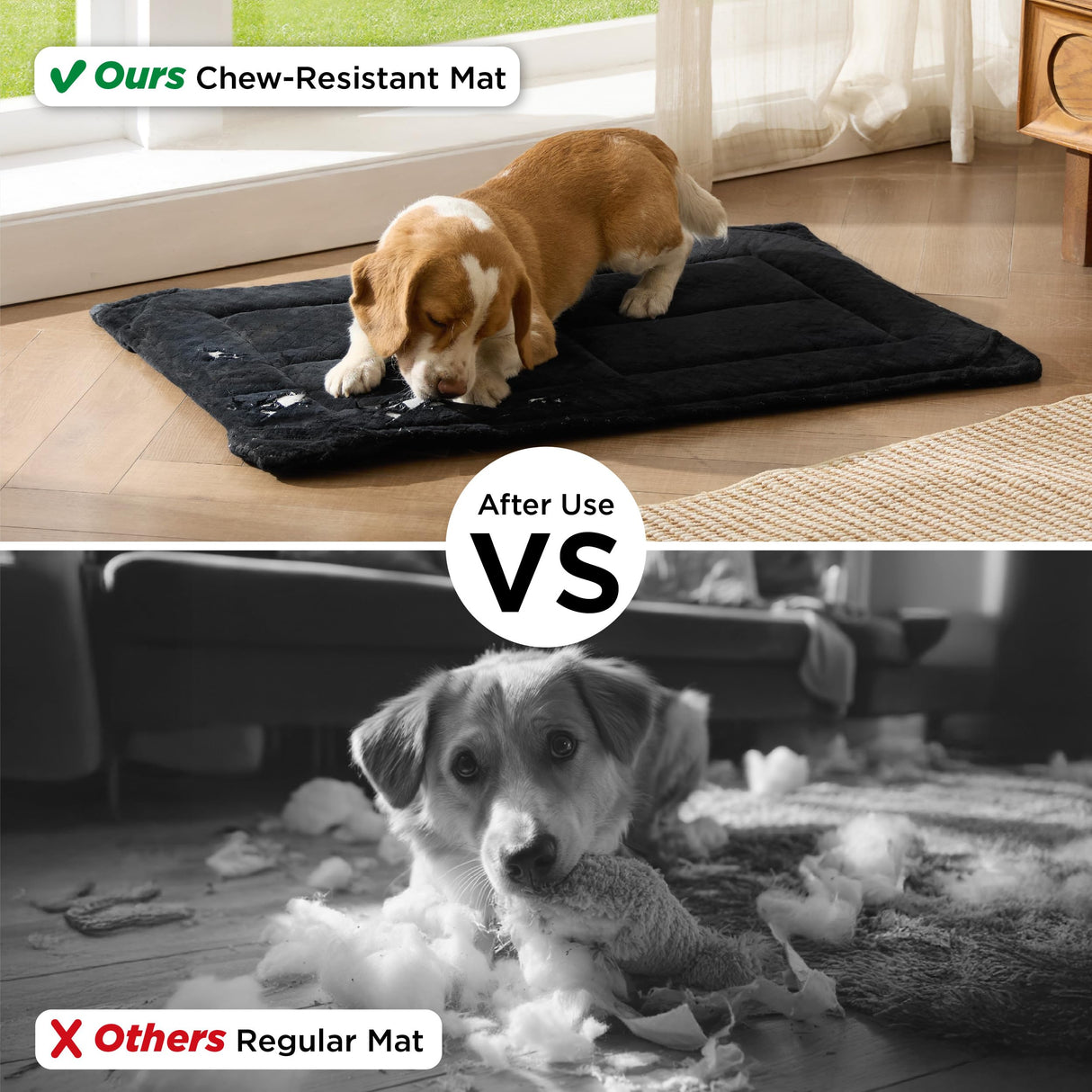 Bedsure Chew Resistant Dog Bed Large Sized Dog - Chew Proof Dog Crate Pad Machine Washable Durable Kennel Mat for Chewers with Reinforced Corners, Black, 35x22 in