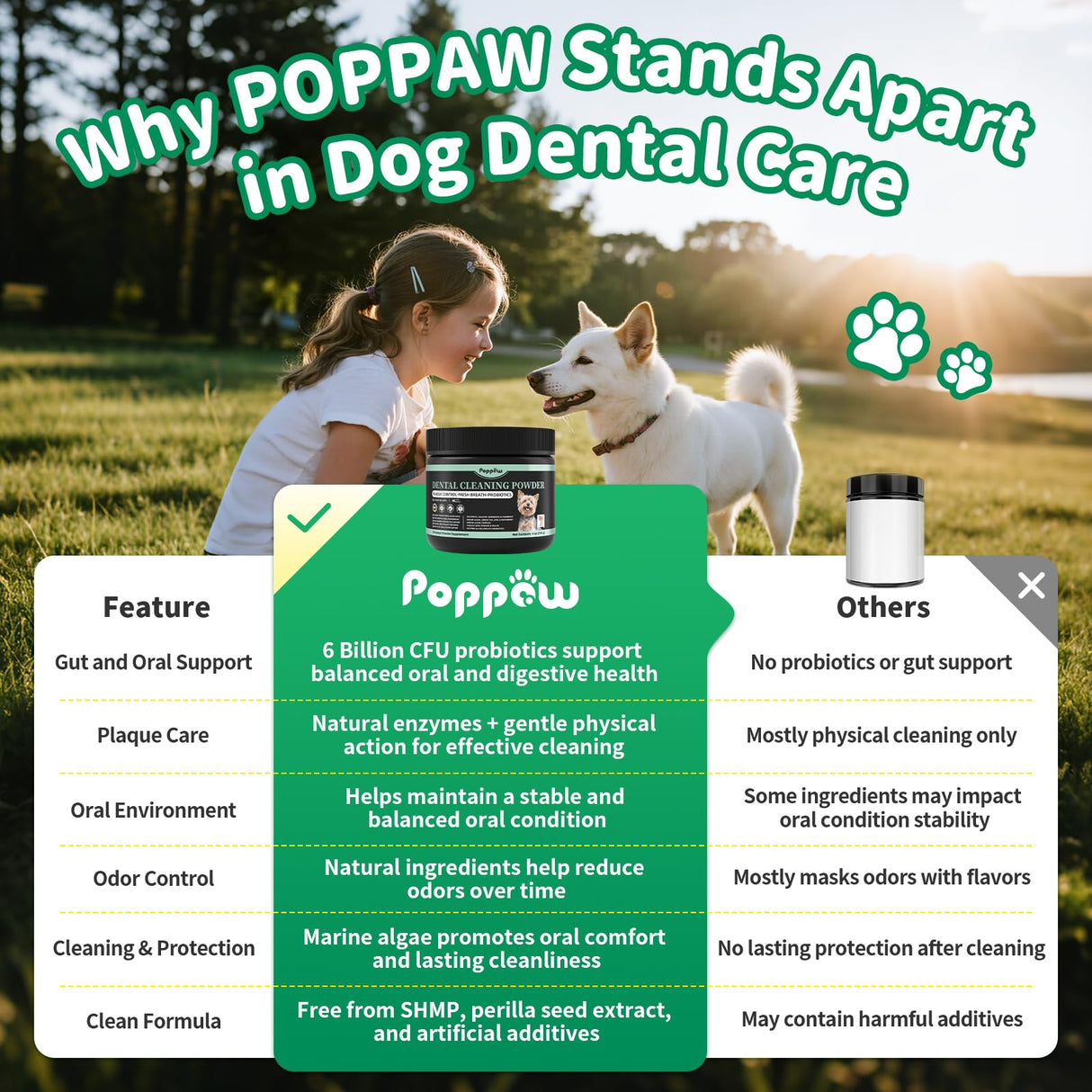Dog Dental Powder – Teeth Cleaning Powder with 6B CFU Probiotics, Enzymes & Antioxidants, Plaque & Tartar Off, Fresh Breath Support, No Brushing Oral Care, Mint Beef Flavor, 75 Servings