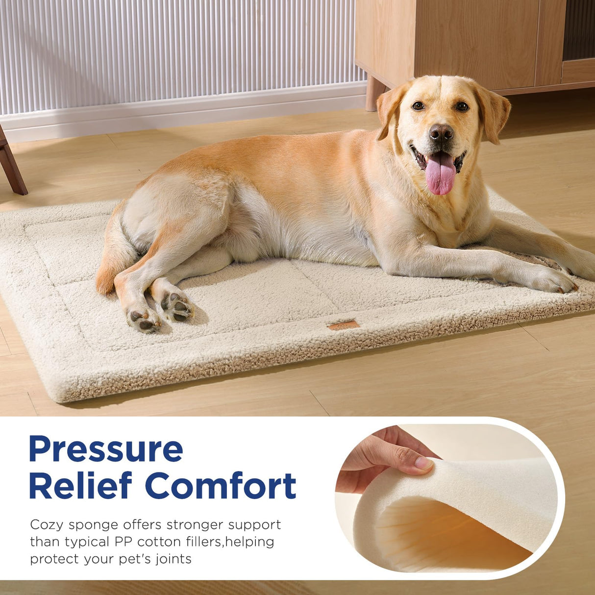 MASSFU Reversible Dog Crate Pad Bed for Large Dogs,Washable & Non-Slip Kennel Pet Mat, High Density Foam and Soft Fleece Cat Bed for Indoor & Outdoor Use, 41" x 28", Cream White