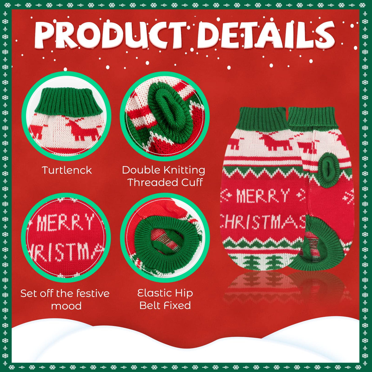 BWOGUE 2 Packs Cat Christmas Sweater Christmas Dog Sweaters Pet Cat Winter Knitwear Warm Clothes Pet Reindeer Snowflake Pet Sweaters for Kittys and Small Dogs