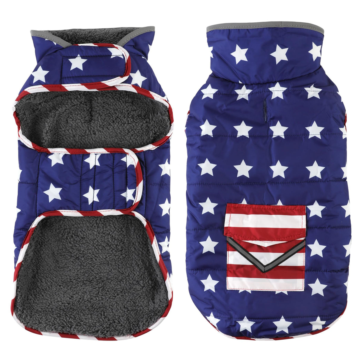 Petglad Dog Coat, Waterproof Dog Winter Jacket with Pocket, Reflective Adjustable Pet Snow Vest, Warm Cozy Fleece Sweater for Small Medium Extra Large Dogs - American Flag, XS