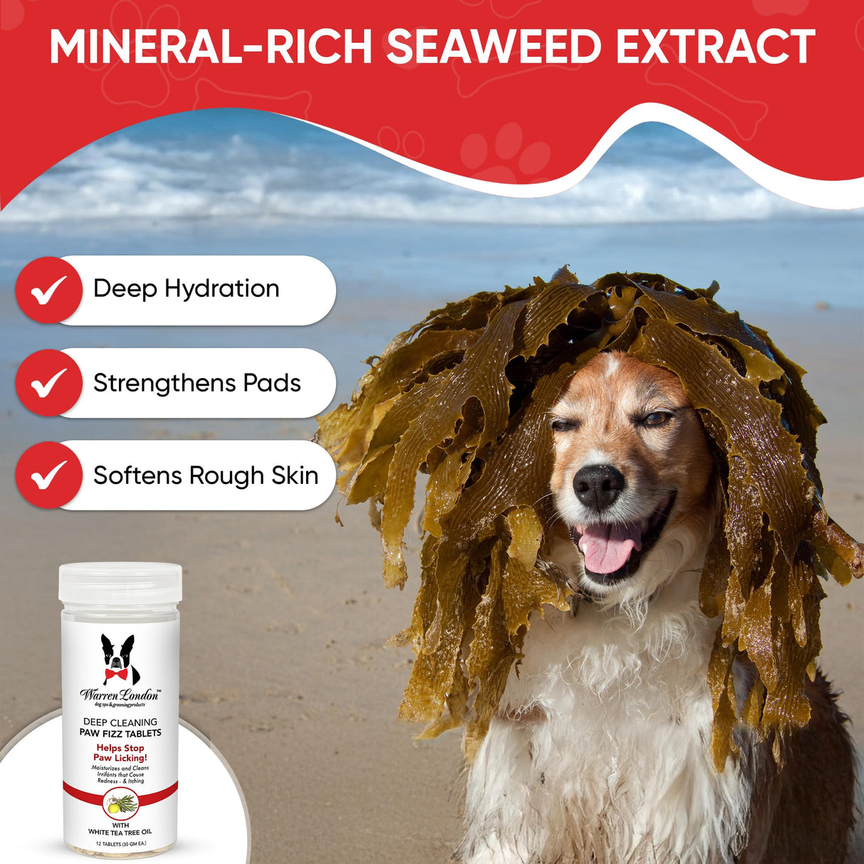 Warren London Deep Cleaning Paw Soak for Dogs – 30 Count Fizz Balls | Soothes Itchy, Irritated Paws with Seaweed, Tea Tree Oil & Aloe | Anti-Lick Paw Relief & Easy 5-Minute Spa