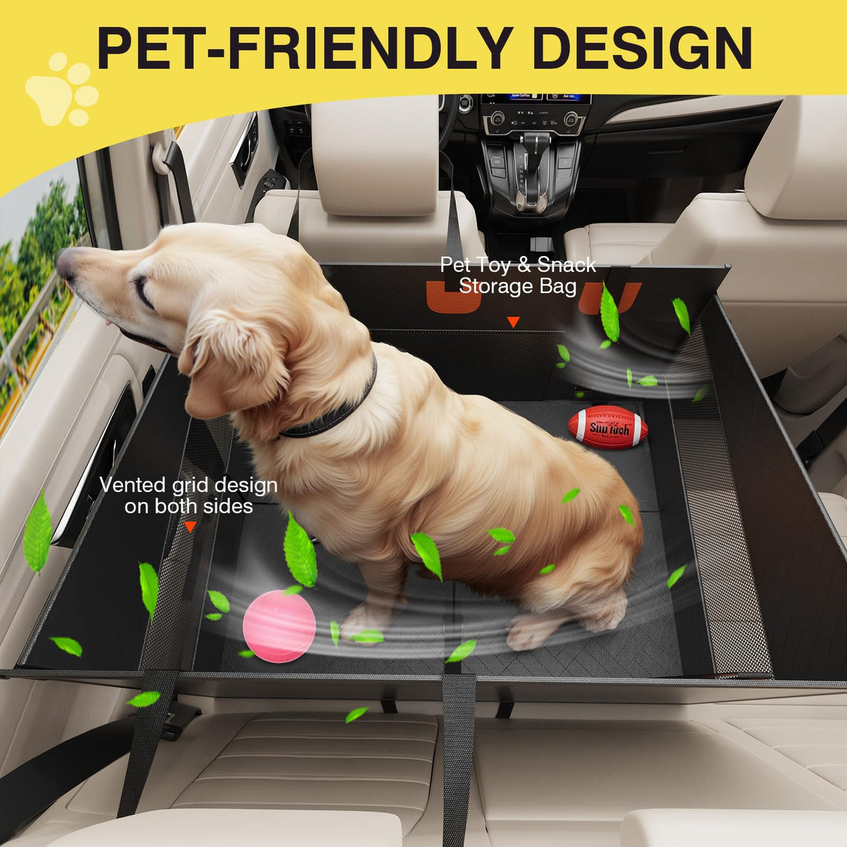 nuzzpawur Medium Dog Car Seat, Hard Bottom Car Seats Cover for Dogs, Waterproof Non-Slip Foldable Back Seat Extender for Small to Medium Size Dog, Backseat Cover for Dogs in Vehicle SUV Truck, Black M