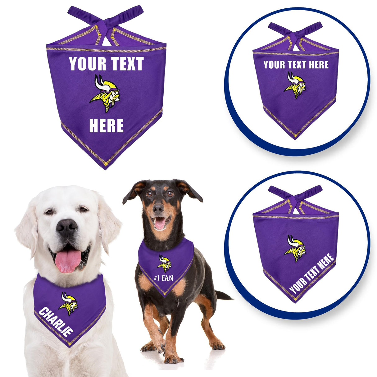 Pets First NFL Minnesota Vikings Personalized Tie Around Bandana for Dogs & Cats, Size Small/Medium. Custom Dog Bandana Scarf Bib for Pet Cat Dog. The Ultimate Game-Day & Party Customizable Bandana