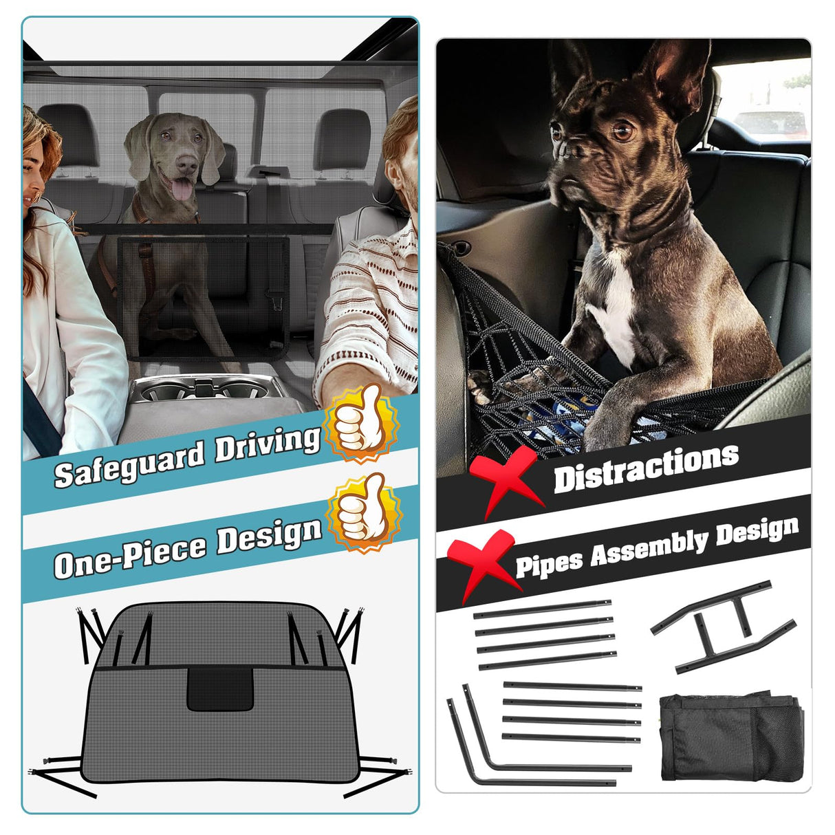 Mixsuper Dog Car Barrier, 61.4" Wide, Car Divider for Trucks, Large SUV, One-Piece Escape-Proof Back Seat Mesh Dog Car Net Barrier Black