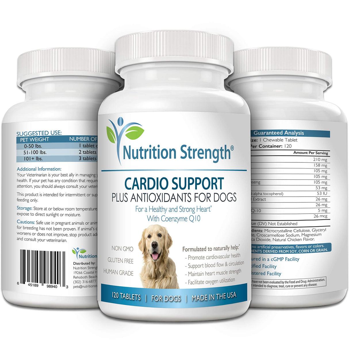 Nutrition Strength Cardio Support for Dogs Plus Antioxidant, L-Carnitine, L-Taurine, with Coenzyme Q10 and Vitamin E, Promotes a Healthy and Strong Dog Heart, 120 Chewable Tablets