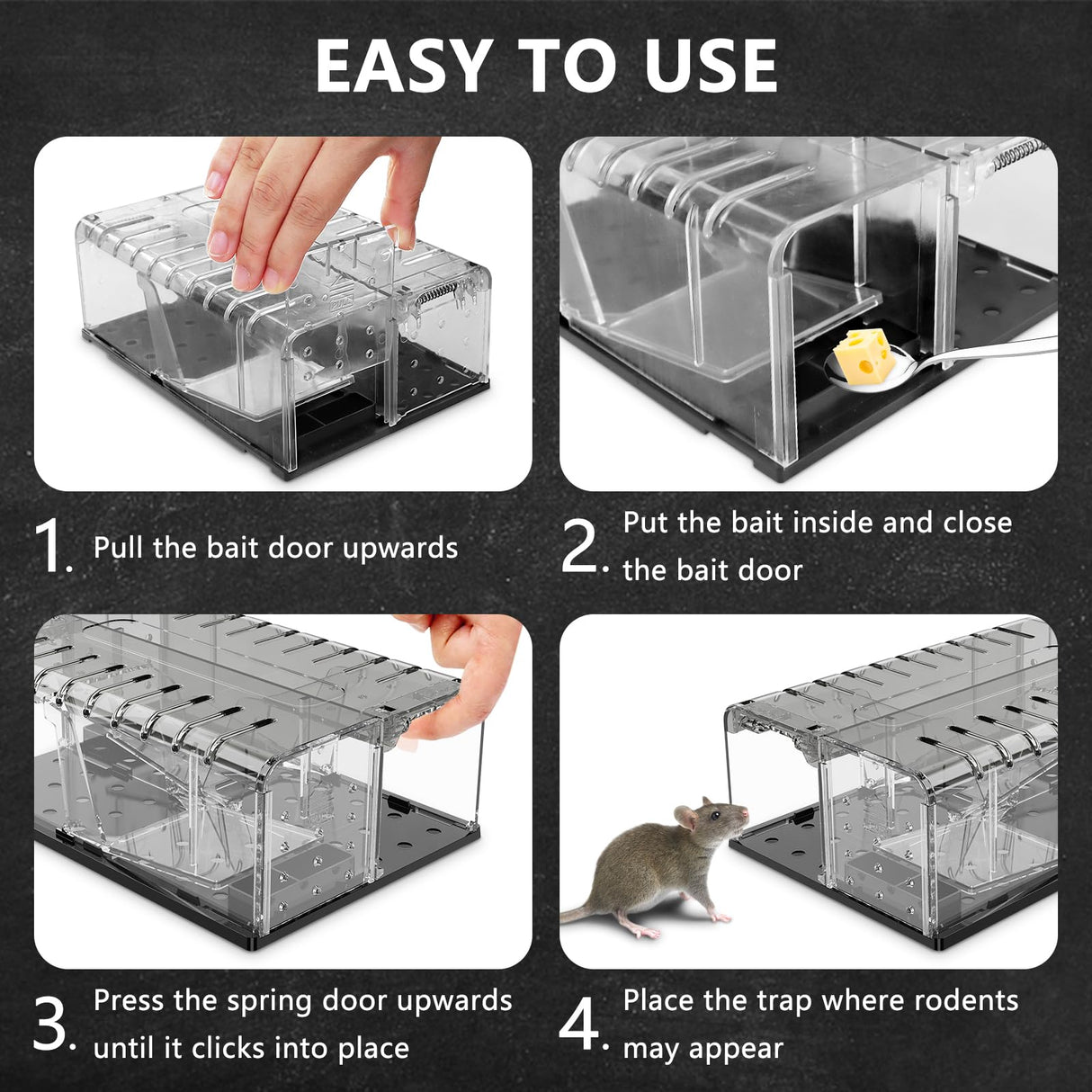 PZQZMAR Mouse Traps, Humane Mouse Trap, Easy to Set, Mouse Catcher Quick Effective Reusable and Safe for Families(2-in-1)