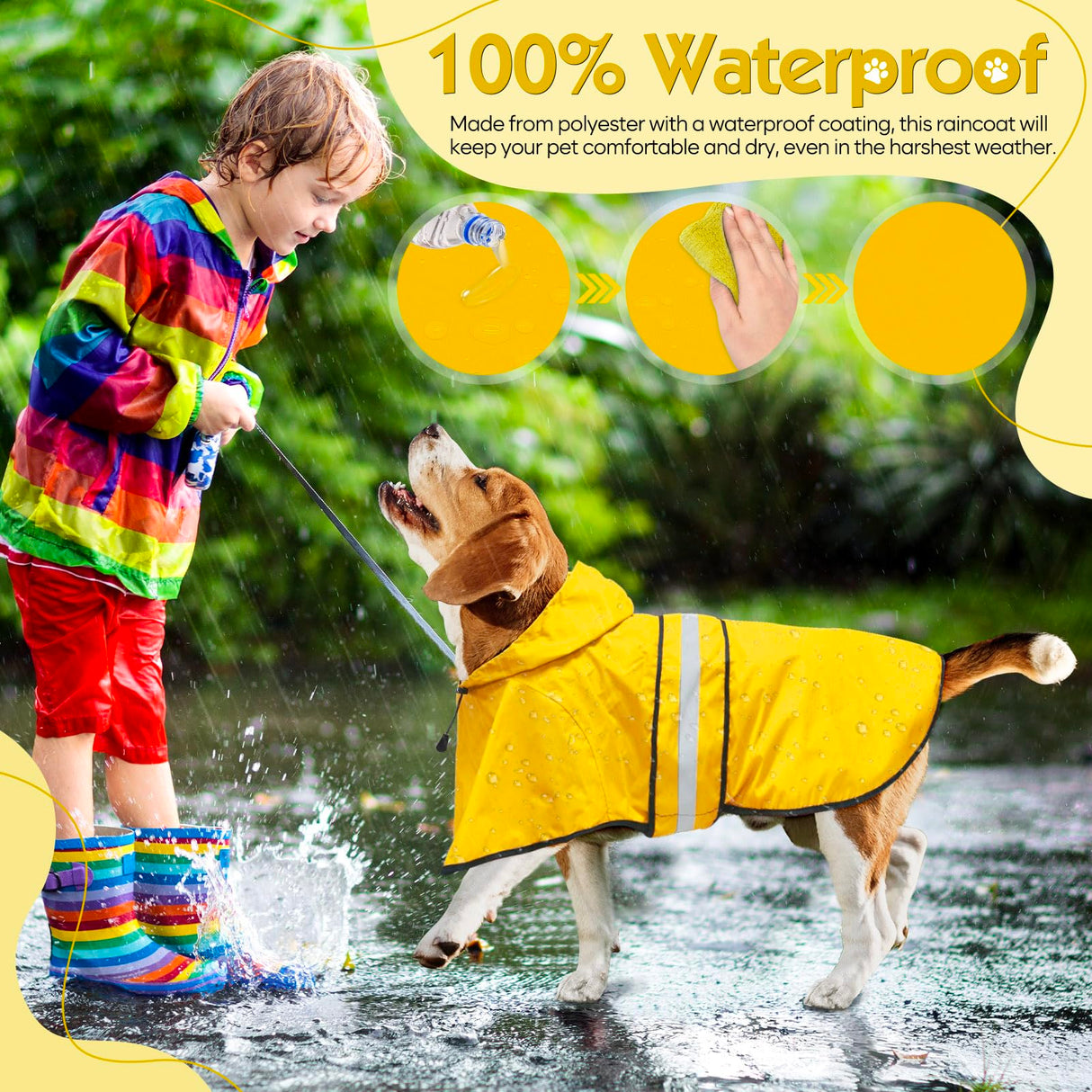 Weesiber Dog Raincoat, Adjustable Waterproof Dog Rain Jacket Poncho with Reflective Strip and Leash Hole, Lightweight Pet Rain Coat for Small to X-Large Dogs (XL, Yellow)