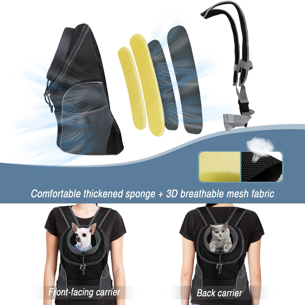 WOYYHO Pet Dog Carrier Backpack Small Dog Front Backpack Ventilated Dog Carrier Back Pack with Storage Pockets, Adjustable Straps & Safety Belt for Travel Hiking Outdoor (Size L: 10-14 lbs, Black)