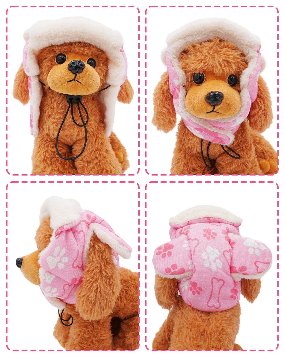 PET SHOW Dog Trapper Hat Winter Hat for Small Medium Dogs Warm Fleece Aviator Hats with Ear Flaps Adjustable Outdoor Girl Pet Pilot Costume Cap M-Pink Paw/with Ear Holes
