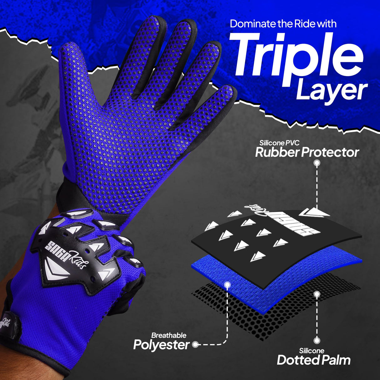 SAGA SPORTS Youth Motocross Gloves β Pro-Grade Protection for Dirt Bike & BMX Riders | High-Performance Gear for Boys & Girls | Built for Future Champions